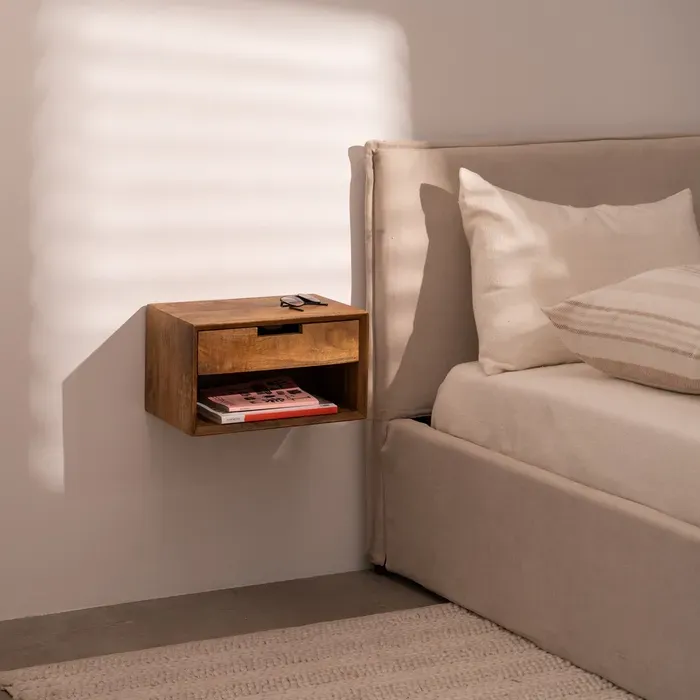MESITA FLOTANTE MIEL MADERA DE MANGO 40x25x23cm