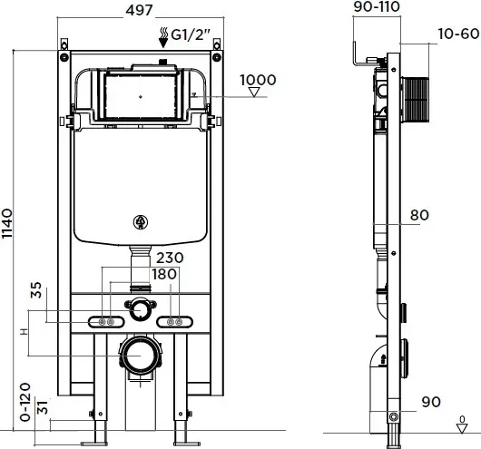 Bastidor empotrado para WC suspendido Stillo descarga 3/6L