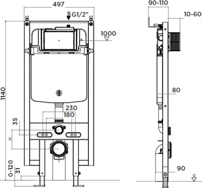 Bastidor empotrado para WC suspendido Stillo descarga 3/6L
