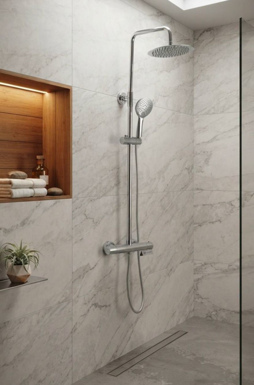Thermostatic bath-shower mixer with Iris shower unit