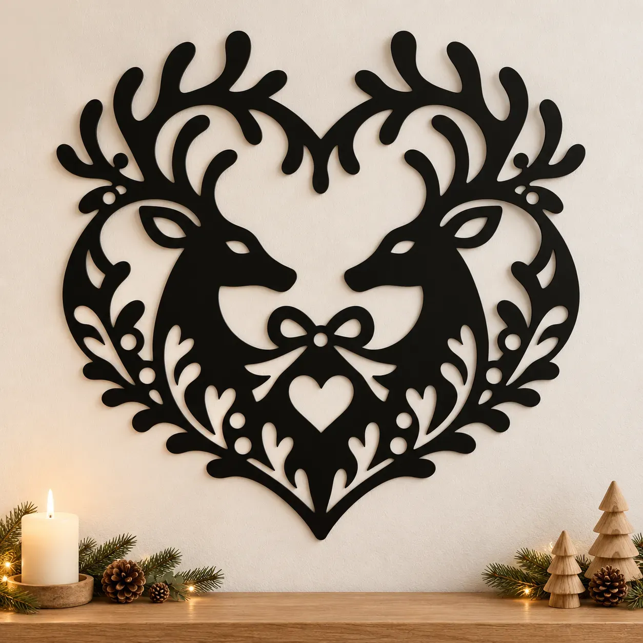 Rentierherz aus Acrylglas – Winterliebe mit Schleife Rentierherz aus Acrylglas – Winterliebe mit Schleife