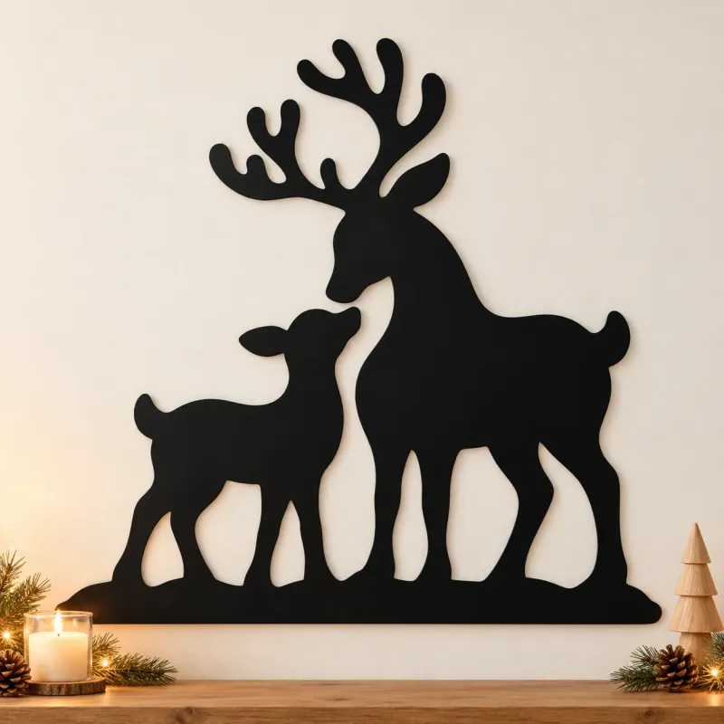 Rentier mit Jungtier aus Acrylglas – Wintergeborgenheit