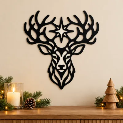 Ornamentaler Rentierkopf mit Weihnachtsstern aus Acrylglas Ornamentaler Rentierkopf mit Weihnachtsstern aus Acrylglas