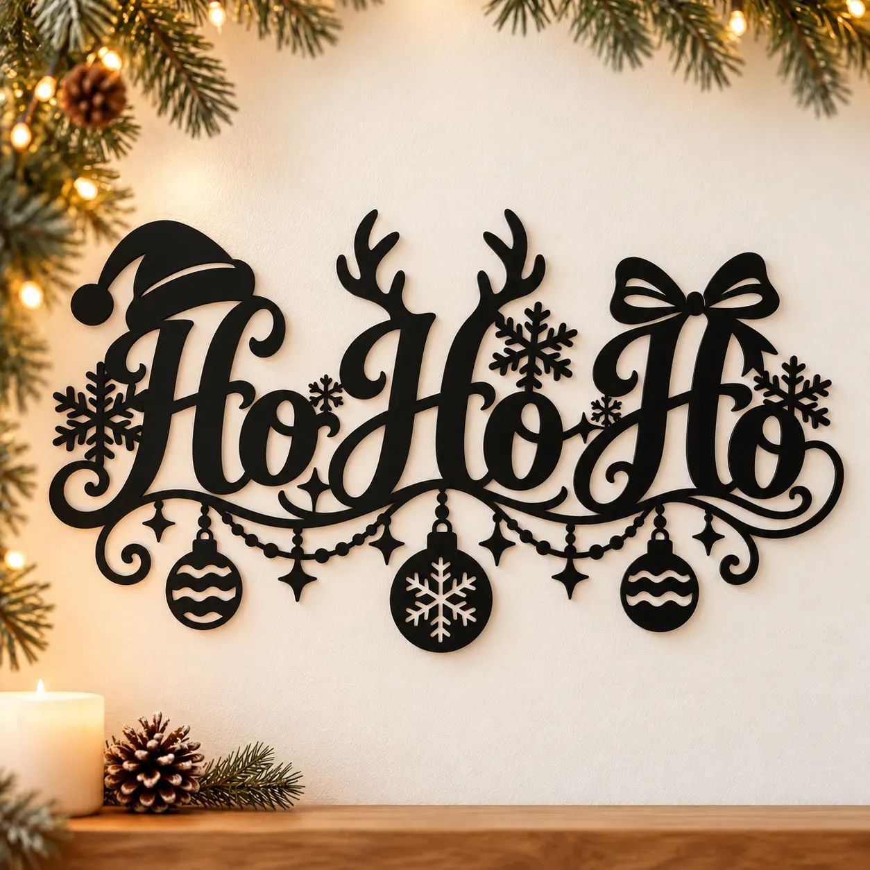 Ho Ho Ho mit Kugelgirlande aus Acryl Ho Ho Ho mit Kugelgirlande aus Acryl