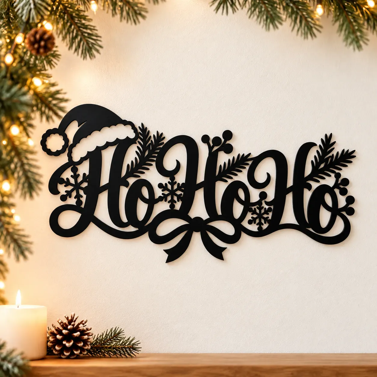 Ho Ho Ho mit Mütze und Schleife