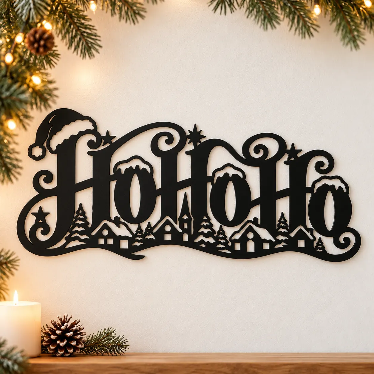 Ho Ho Ho über verschneitem Weihnachtsdorf Ho Ho Ho über verschneitem Weihnachtsdorf