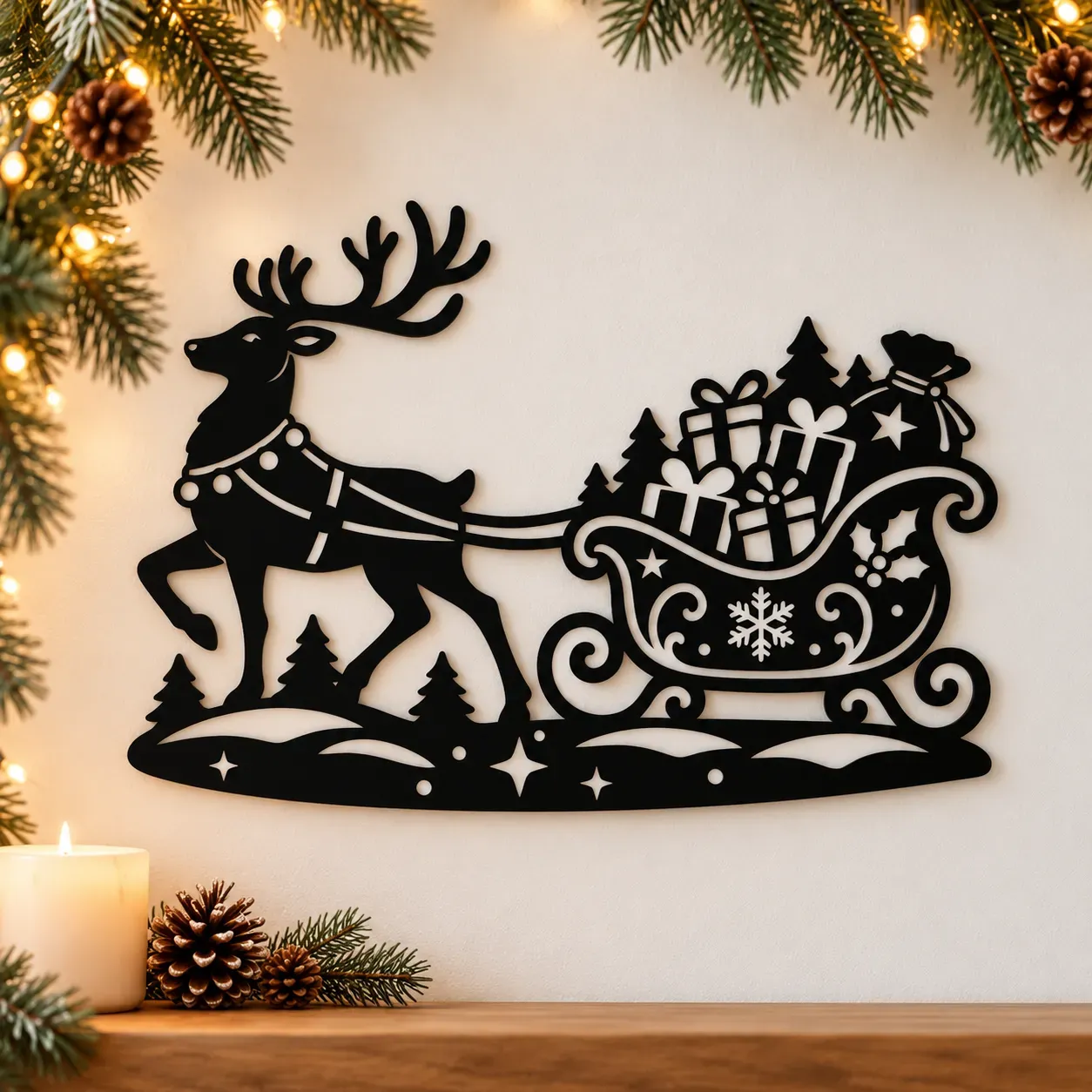 Acryl Deko - Rentier mit Weihnachtsschlitten Acryl Deko - Rentier mit Weihnachtsschlitten