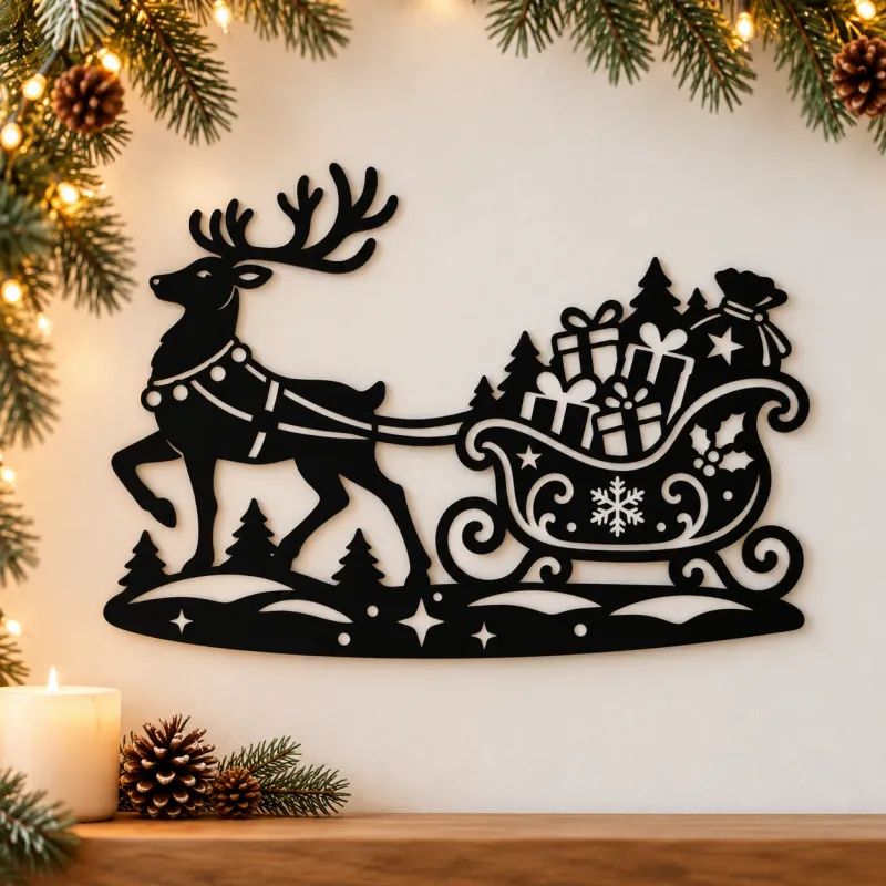 Acryl Deko - Rentier mit Weihnachtsschlitten