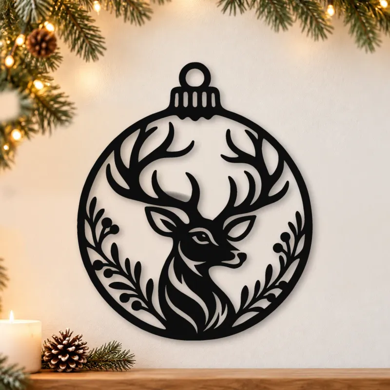 Acryl-Deko Weihnachtskugel - Hirsch mit Beerenzweigen