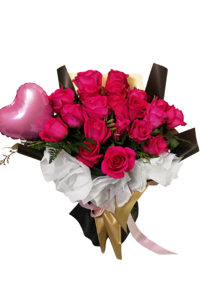 Bouquet premium de 18 rosas fuccia