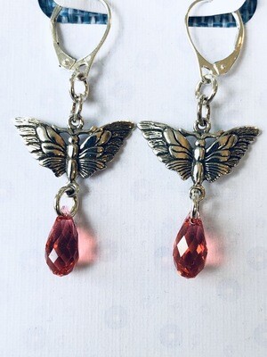 Earrings: Butterfly & Swarovski Crystals (pink red)