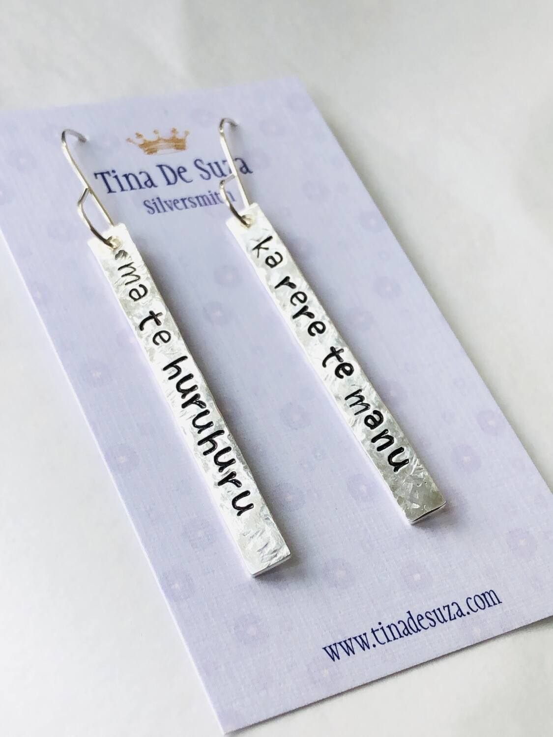 Earrings: whakataukī - mā te hururu / ka rere te manu ... adorn the bird with feathers so it can fly