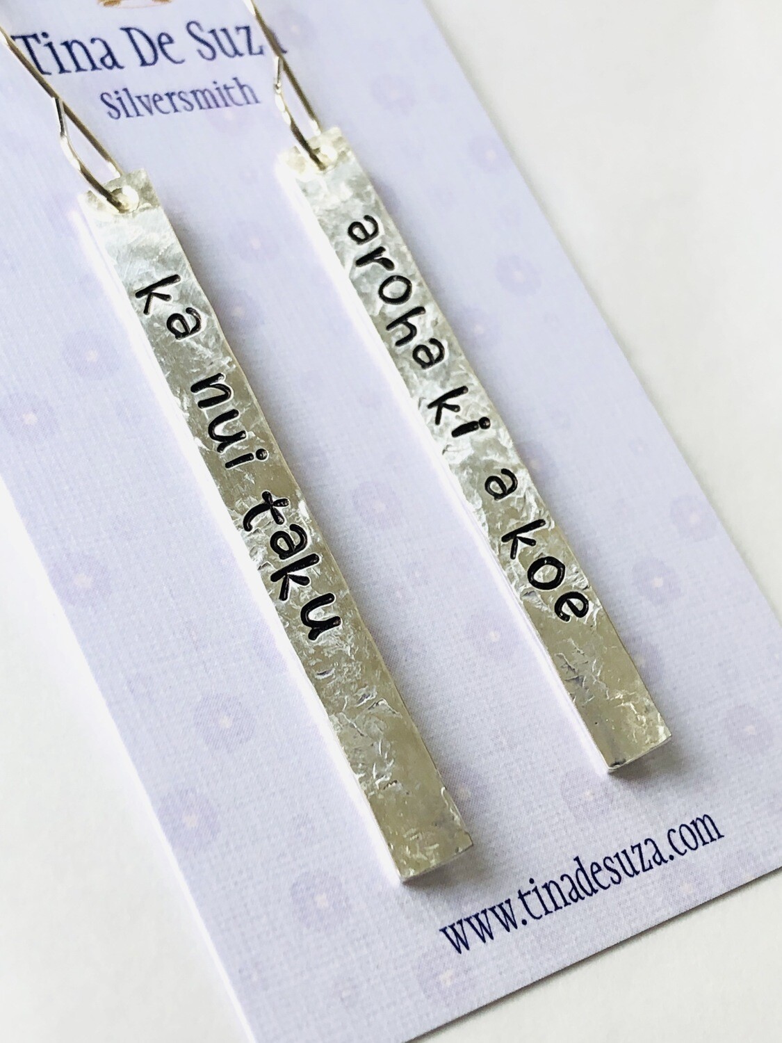 Earrings: whakataukī - ka nui taku / aroha ki a koe ... my love for you knows no bounds