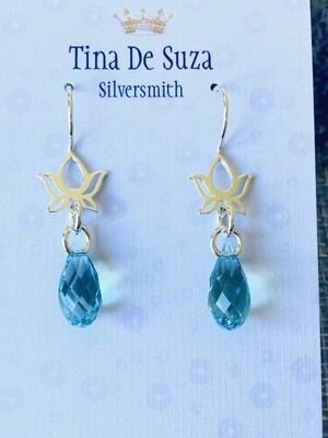 Earrings: Sterling Lotus and Swarovski Crystals (London topaz blue)