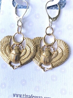 Earrings: Solid Bronze Scarab Beetles