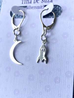 Earrings: Solid Sterling "Fly me to the Moon"
