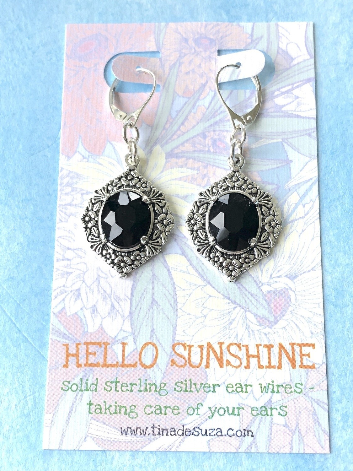 Earrings: jet black florals