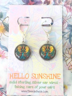 Earrings: angels under glass
