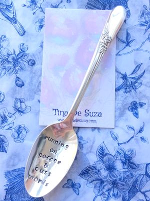 Stamped spoon - running on coffee &amp; cuss words