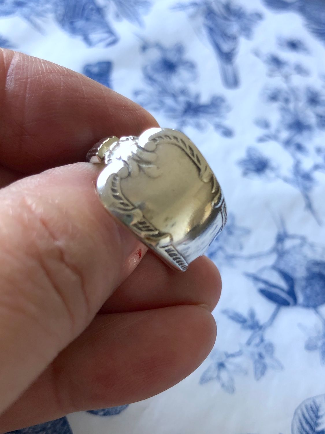 vintage silver plated spoon ring - size P