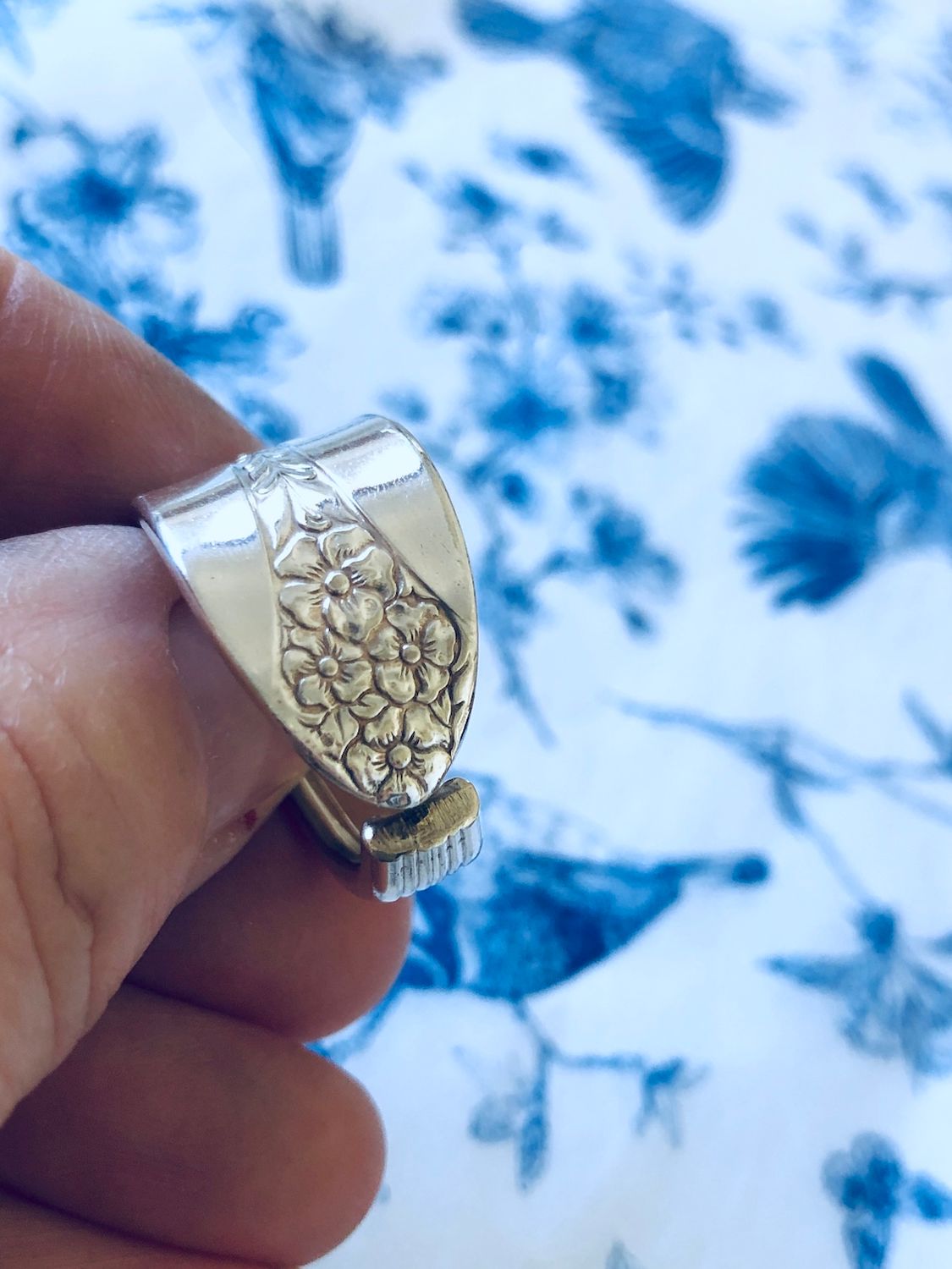 vintage silver plated spoon ring - size R