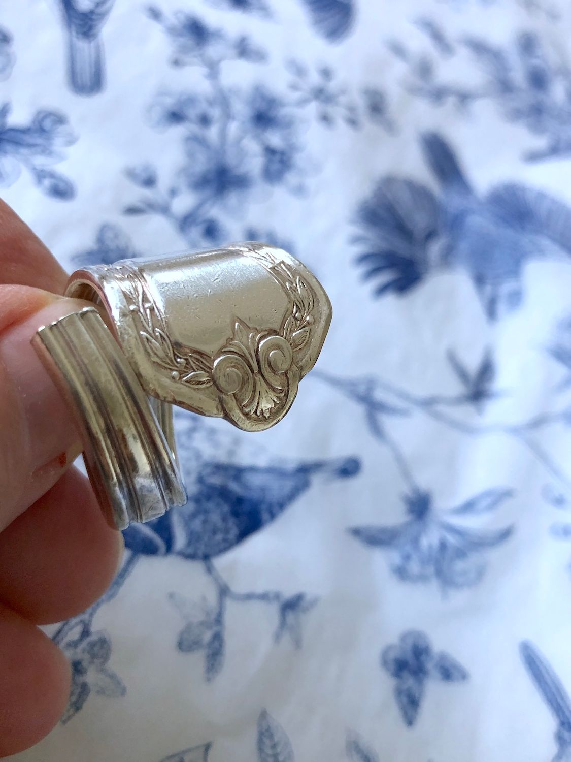vintage silver plated spoon ring - size P