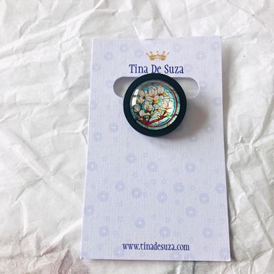 Brooch: Glass with wooden frame