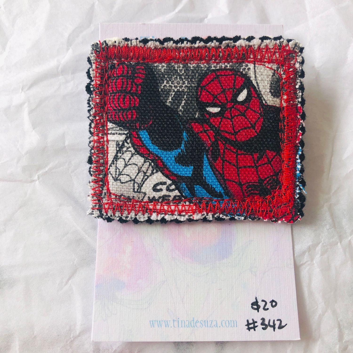 Brooch: Sewn fabric - spiderman!