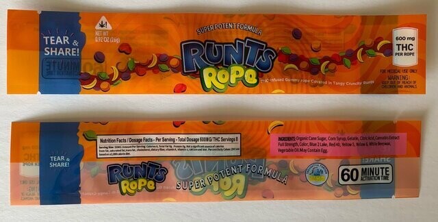 600mg Medicated Runts Ropes Orange Bags (50 Pieces)