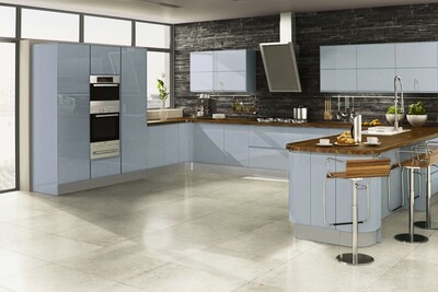 Sapphire Gloss J-Pull Kitchen In Sky Blue Sapphire Gloss J-Pull Kitchen In Sky Blue