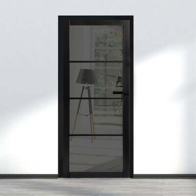 Slimline Internal Black Fully Finished 4 panel tinted glass door