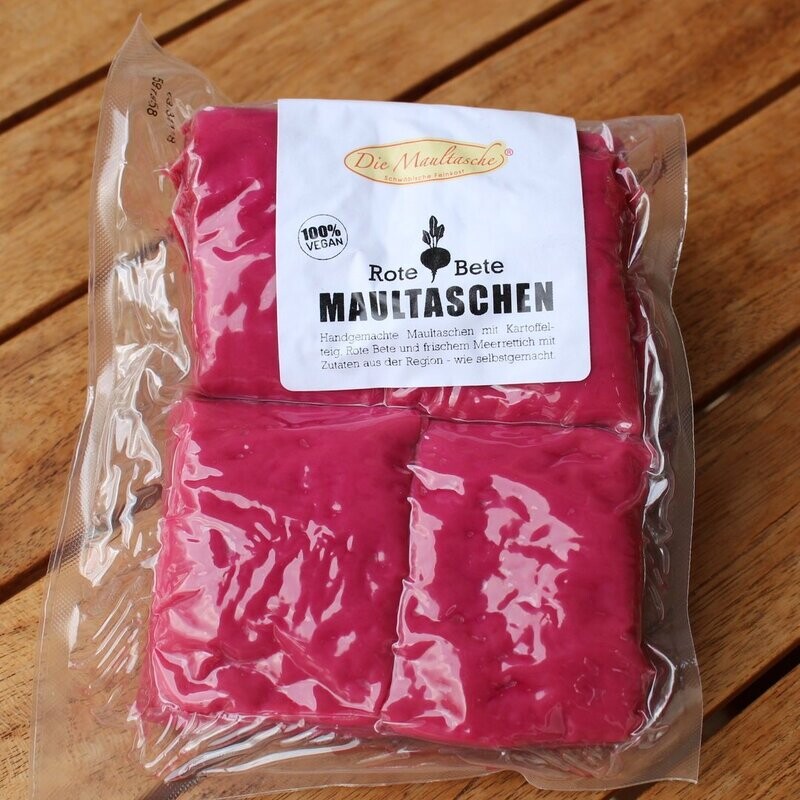Vegane Rote Bete Maultaschen 4-er Pack ca. 380 Gramm Vegane Rote Bete Maultaschen 4-er Pack ca. 380 Gramm