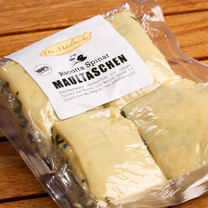 Vegetarische Ricotta-Spinatmaultaschen 4-er Pack ca. 380 Gramm Vegetarische Ricotta-Spinatmaultaschen 4-er Pack ca. 380 Gramm