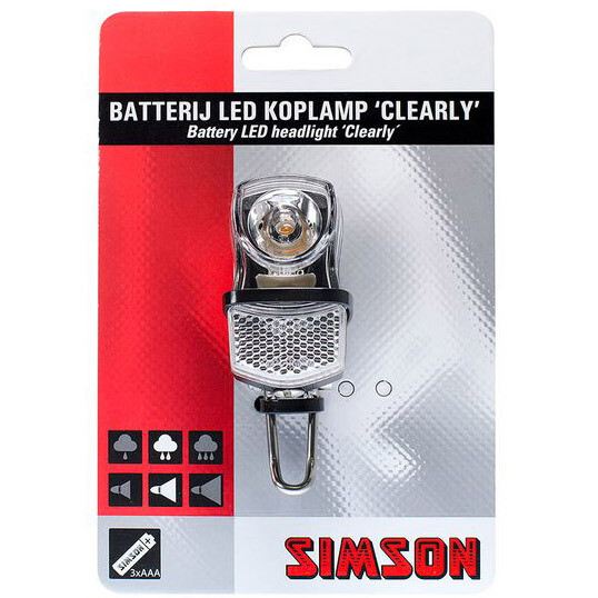 Simson voorvorkkoplamp Clearly LED zwart incl. bat.