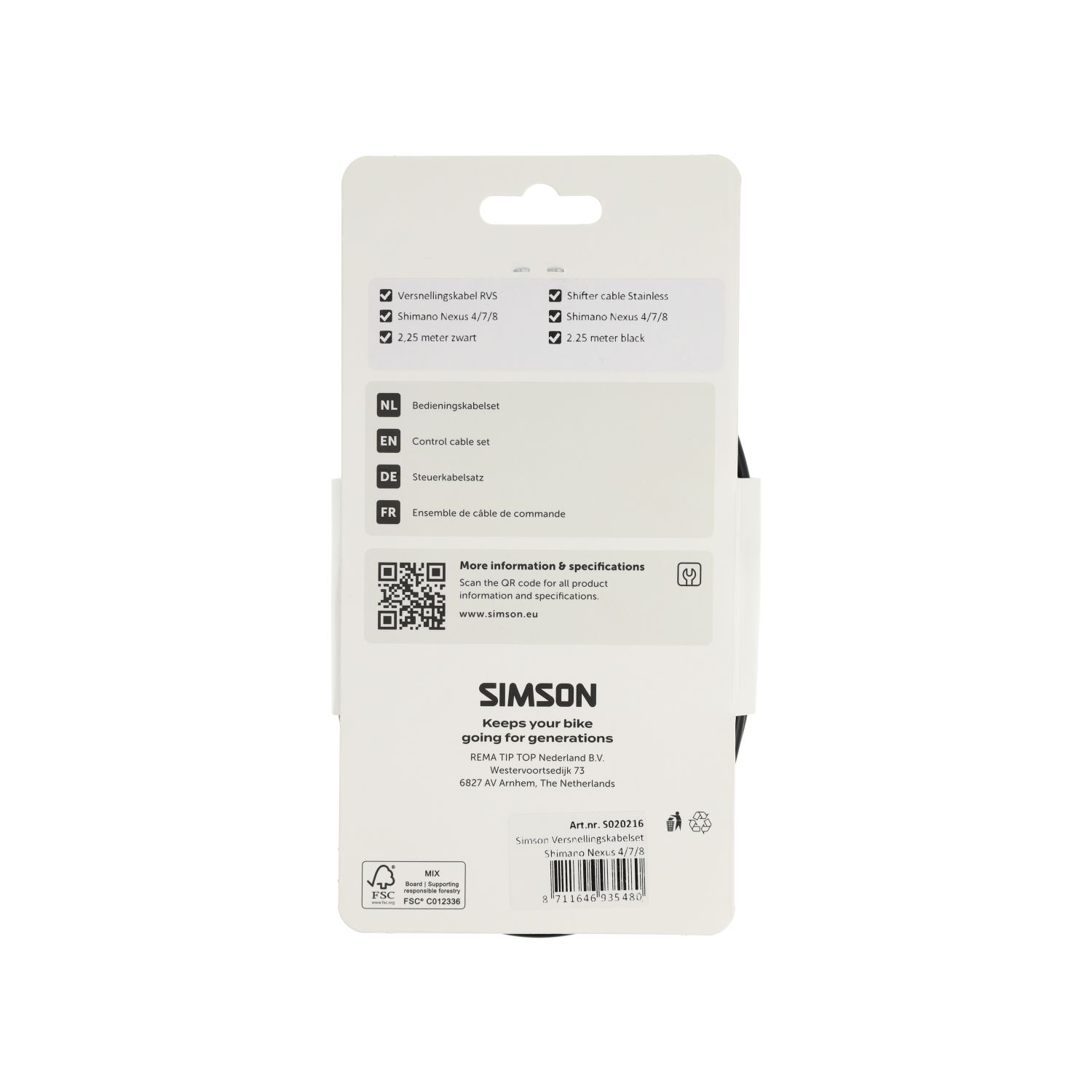 Simson Versnellingskabelset Shimano Nexus – Zwart