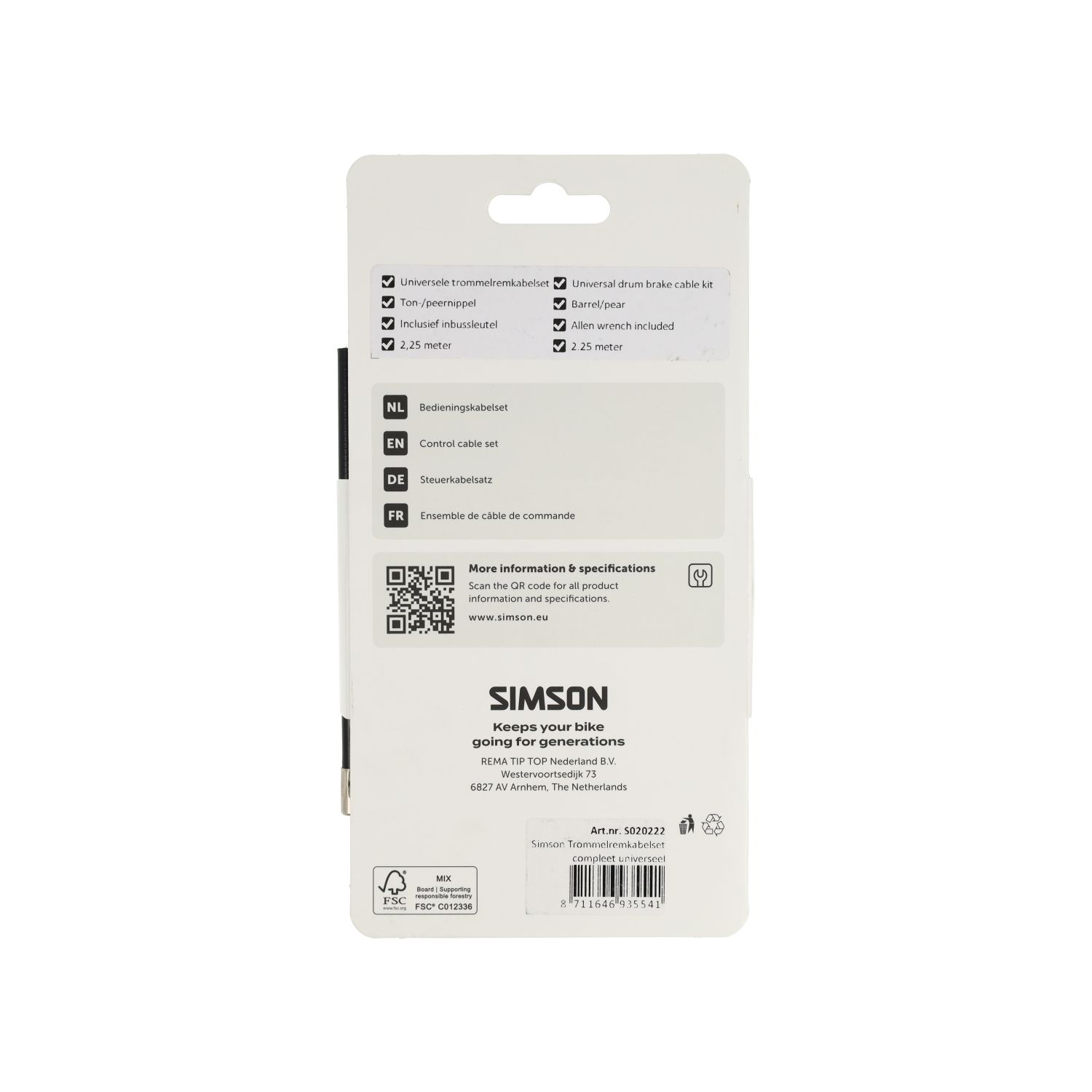 Simson Trommelremkabelset – Zwart