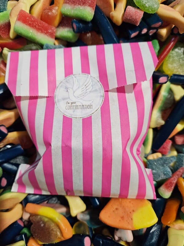 Confirmation pink 100g bag of jellies