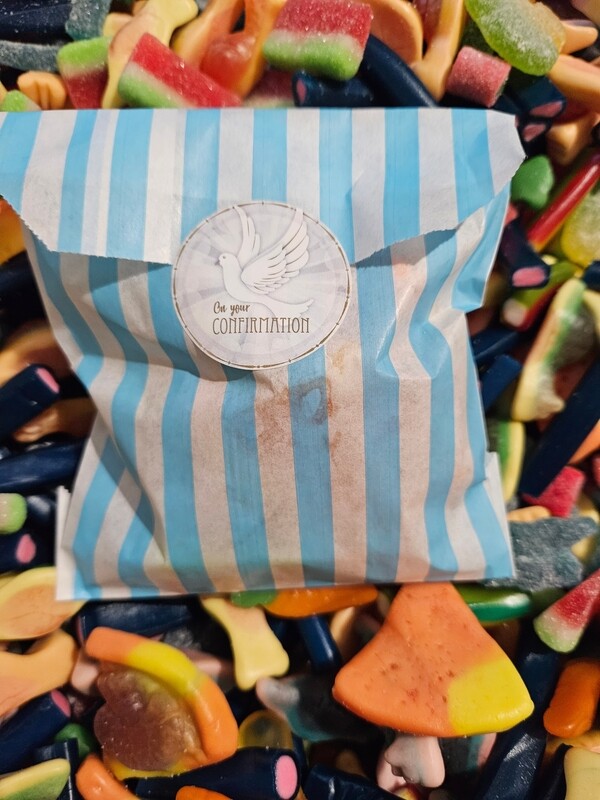 Confirmation blue 100g bag of jellies