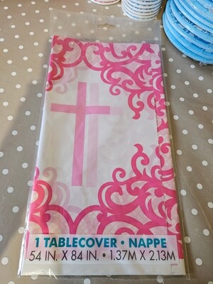 Pink cross table cover 1.37m x 2.13m