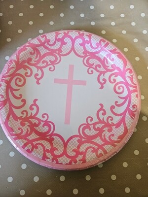 Pink Cross 21.9cm plate 8pk (large)