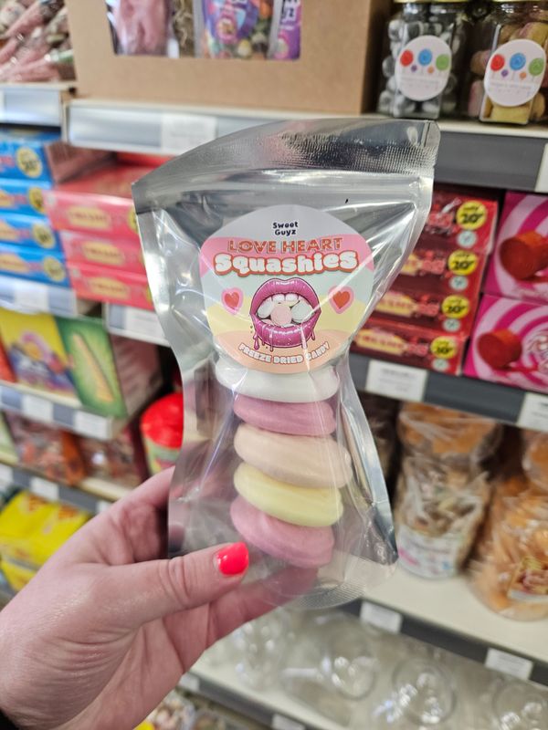 Freeze dried love heart squashies