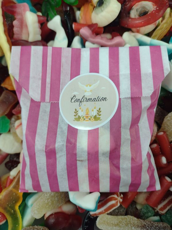 Confirmation pink 100g bag of jellies