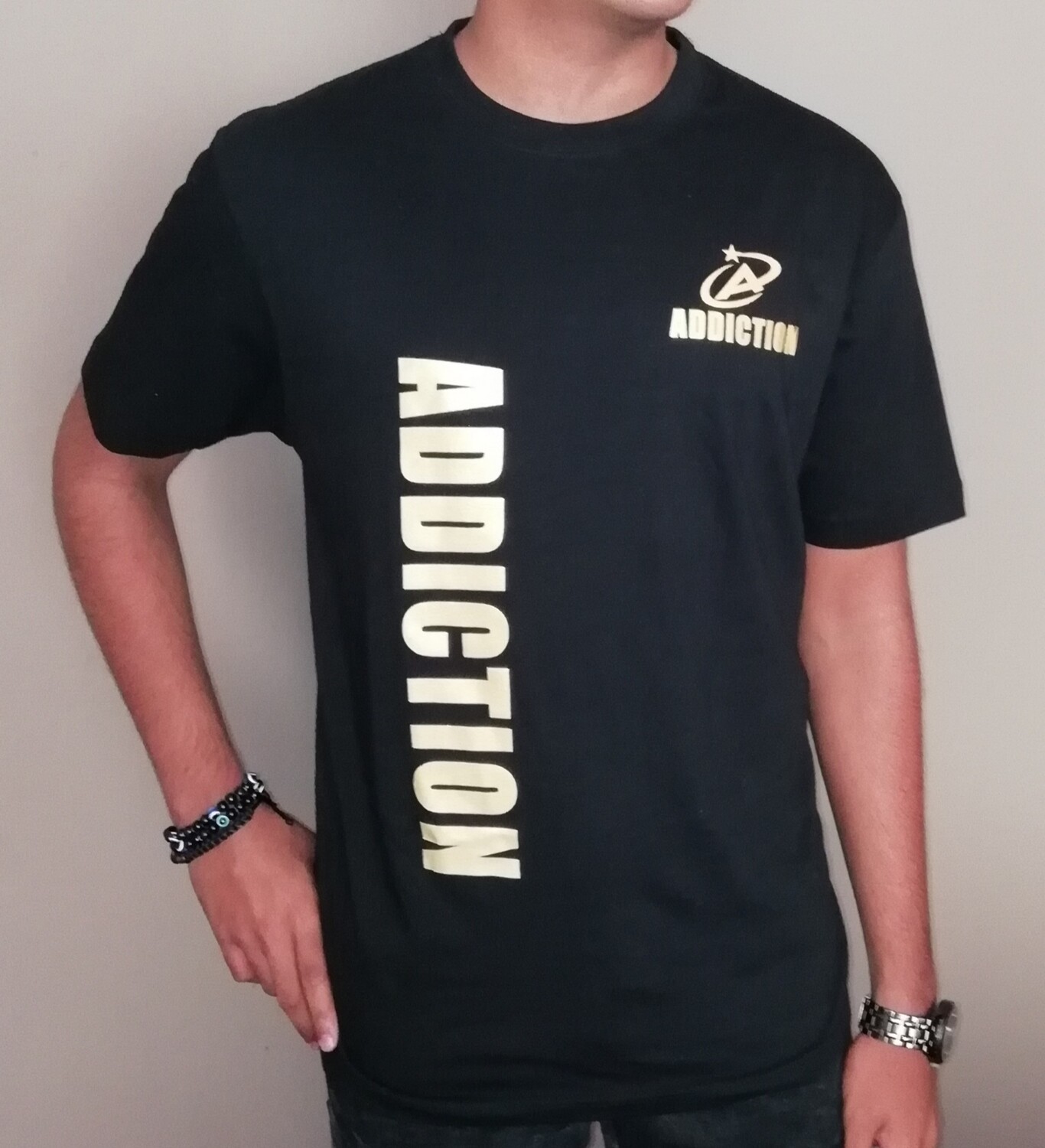 &quot;Black/Gold &quot;ADDICTION&quot; Printed Tees - Unisex