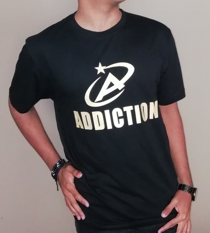 &quot;Black/Gold &quot;ADDICTION&quot; Printed Tees - Unisex