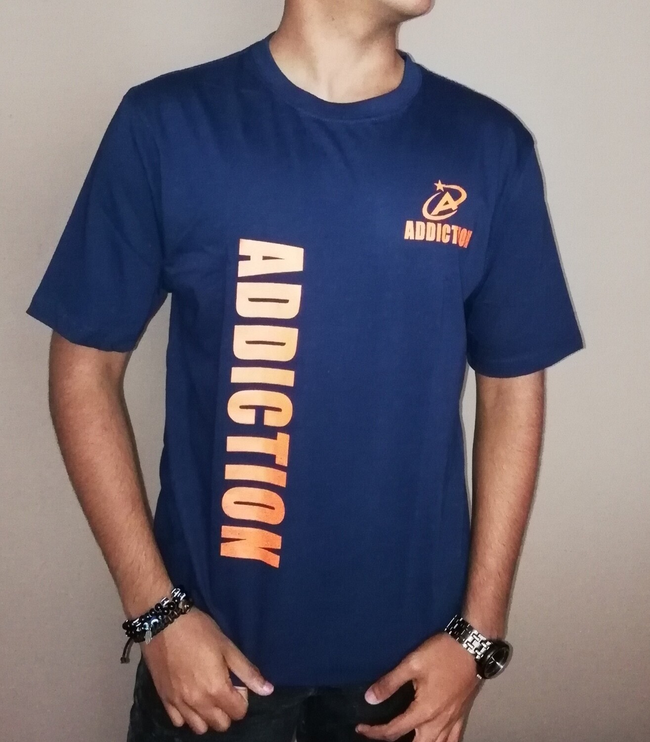 &quot;Navy/Orange &quot;ADDICTION&quot; Printed Tees - Unisex