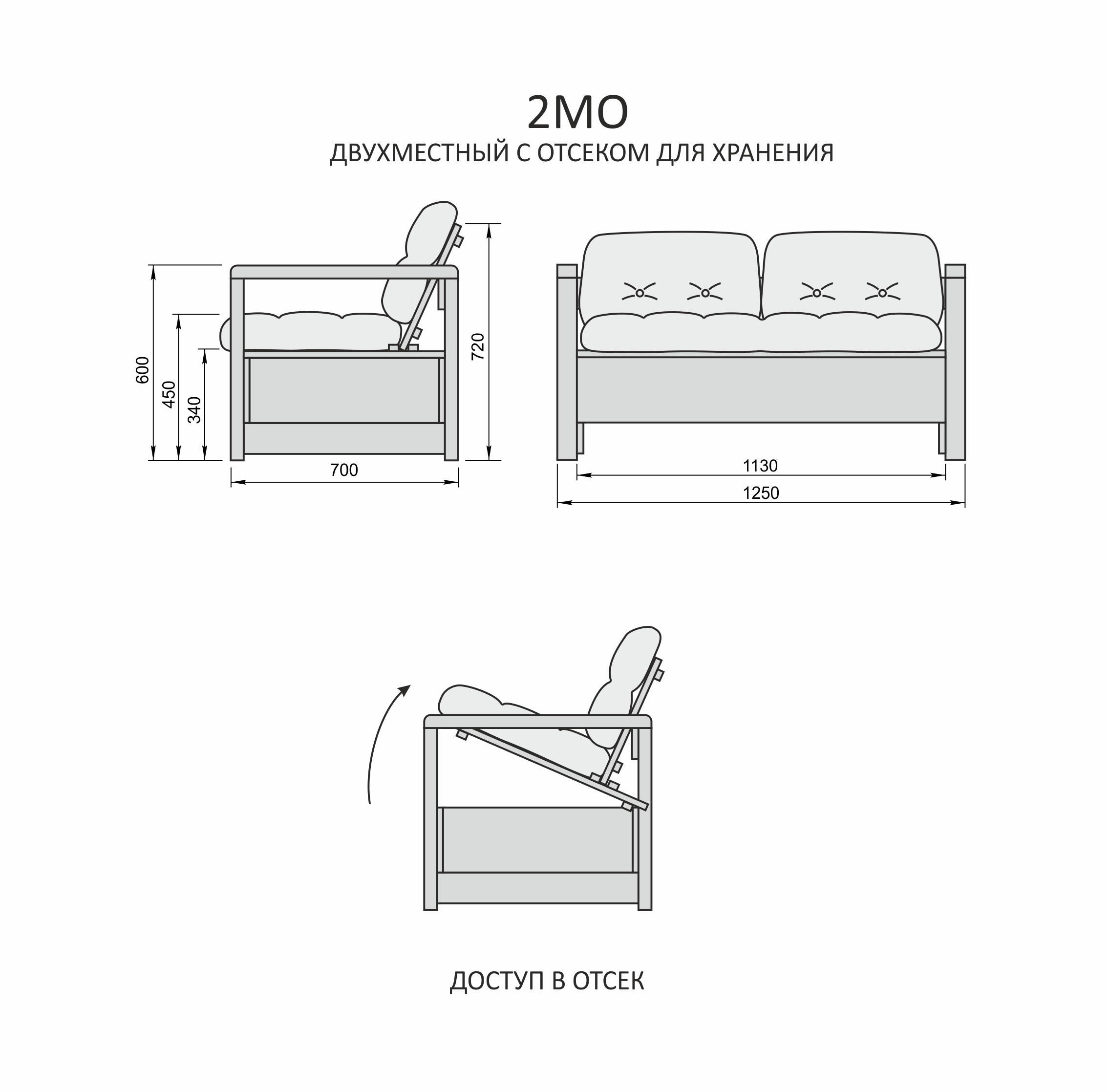 размеры двухместного дивана для кухни