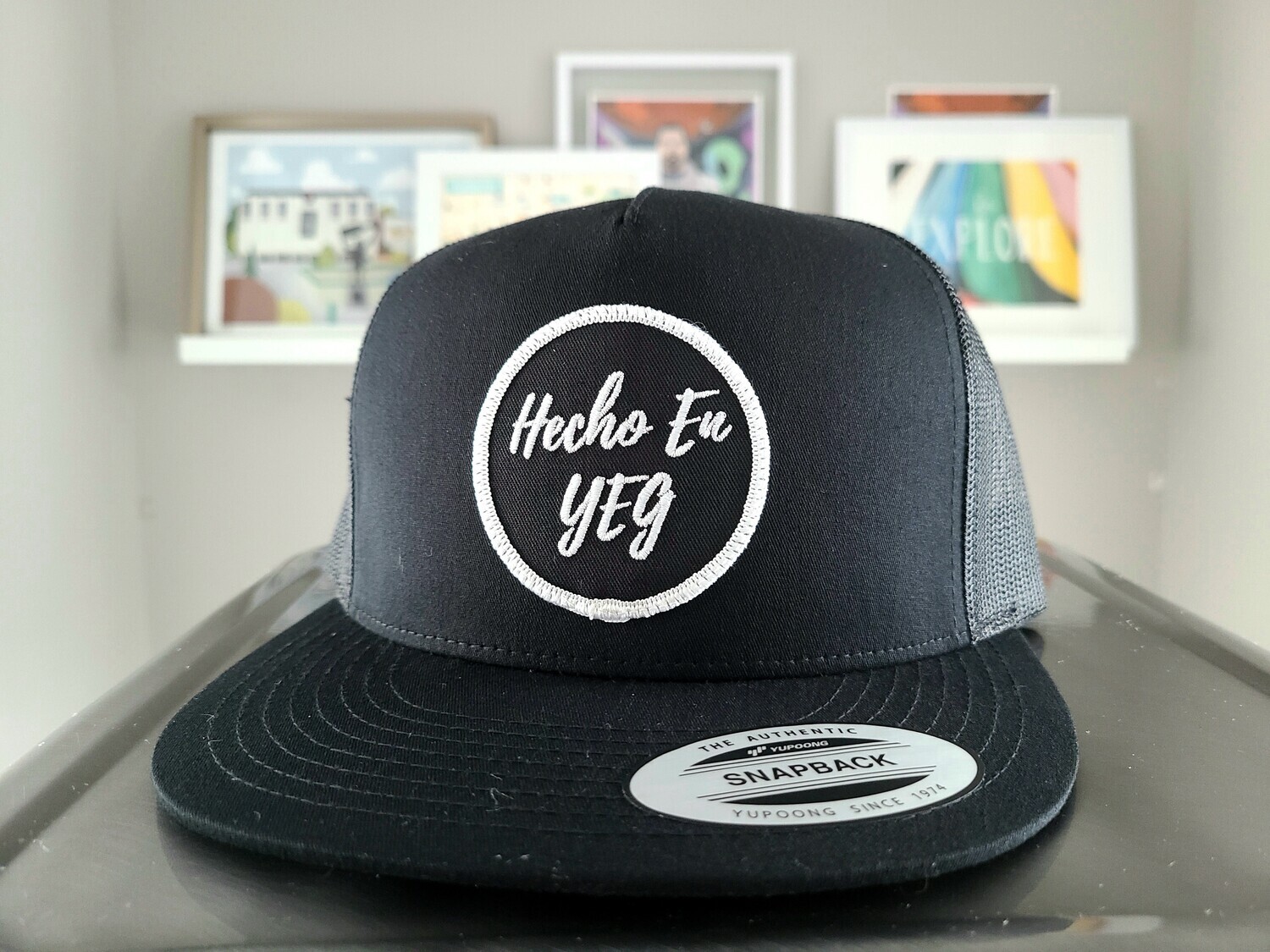 Black Hecho En YEG Flat Bill Trucker Cap (Embroidery Patch)