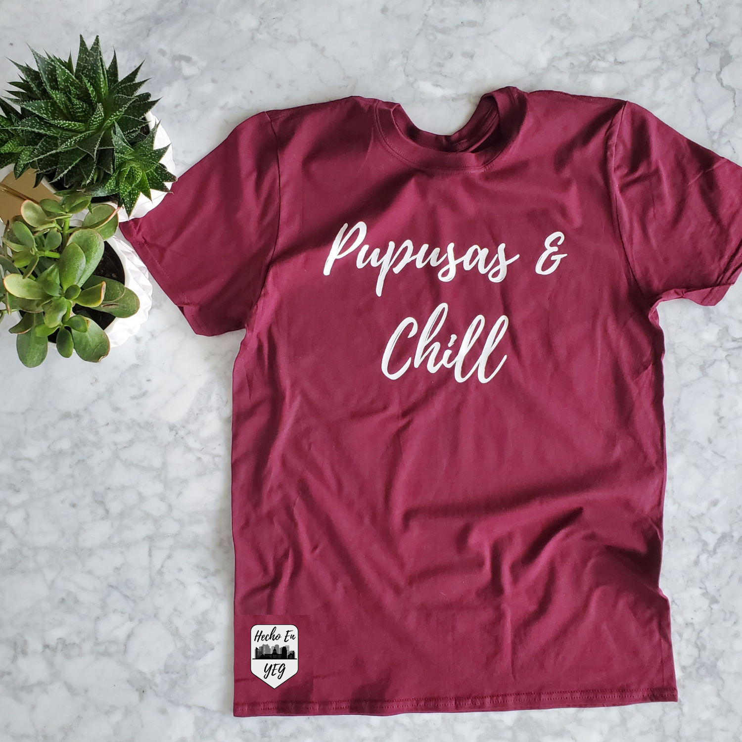 Pupusas &amp; Chill Vinyl Print Tee (Maroon)