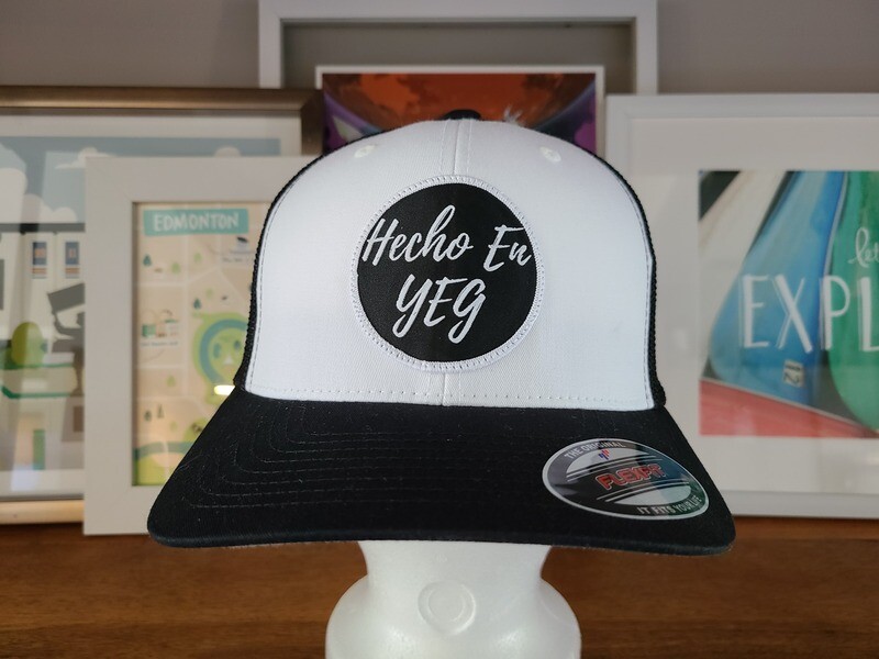 Black &amp; White Flexfit Hecho En YEG (Woven Patch)