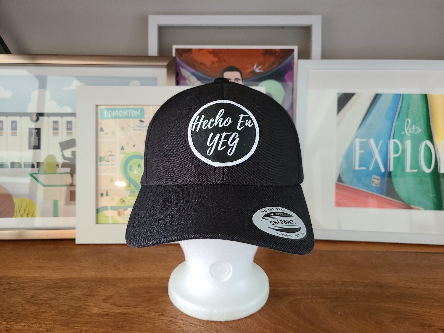 Black Embroidered Hecho En YEG YP Classic Snapback (Woven Patch)